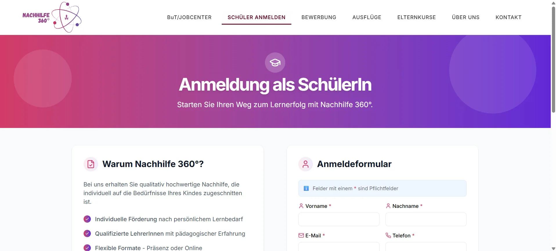 Nachhilfe 360° Webseite – Projektansicht 6