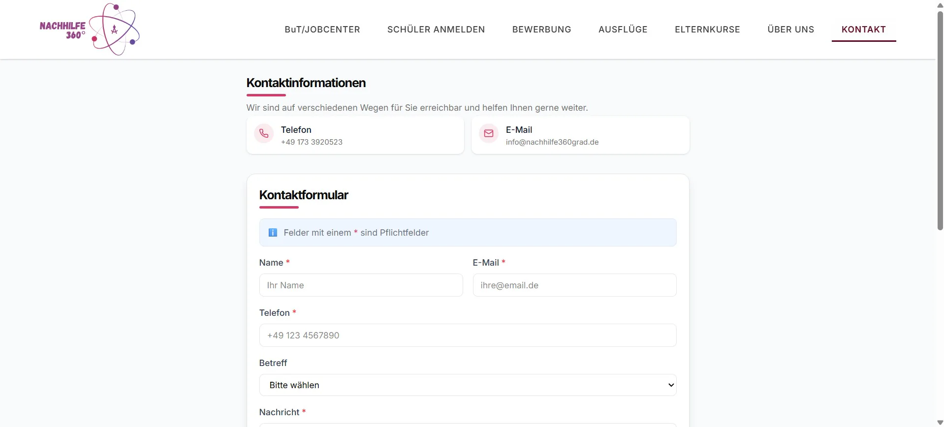 Nachhilfe 360° Webseite – Projektansicht 9